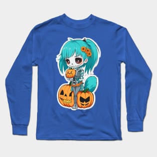 Halloween Skeleton Kawaii Girl Long Sleeve T-Shirt